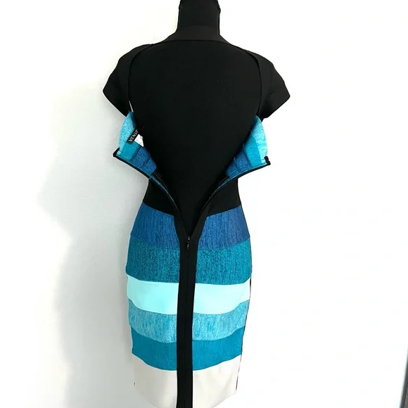 VENUS Teal and Black Striped Bandage Midi Dress - Picture 5 of 13